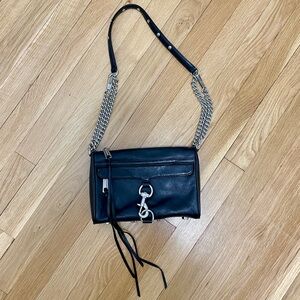Rebecca Minkoff Black Leather Crossbody Bag with Silver Chain Mini MAC 🖤🩶